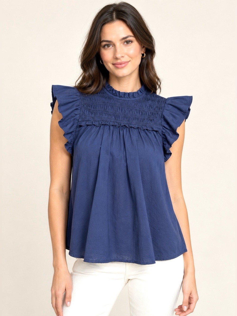Old Navy Navy Smocked Ruffle Sleeve Blouse - Sz XS